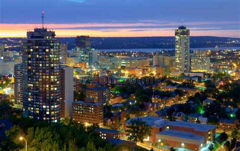 Hamilton, Canada, at blue hour. The colorful view on Hamilton downtown ...