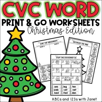 CVC Word Worksheets (Christmas) by ABCs and 123s with Janet | TPT