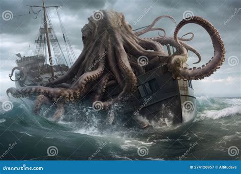 Giant Octopus Kraken Monster Wrapping Its Tentacles Around Shipwreck ...