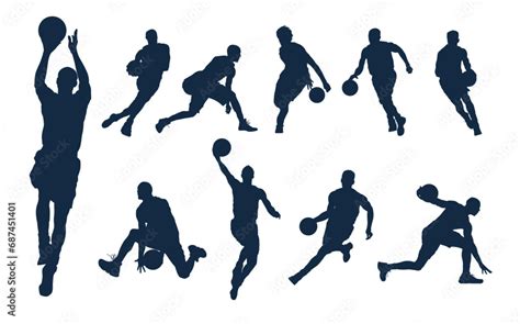 set of vector silhouette designs of basketball athletes. silhouettes of ...