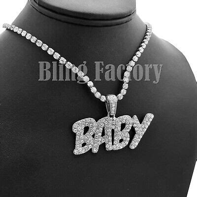 Iced Lil Baby Pendant & 1 Row Bling Rhinestone Chain Hip Hop Fashion ...