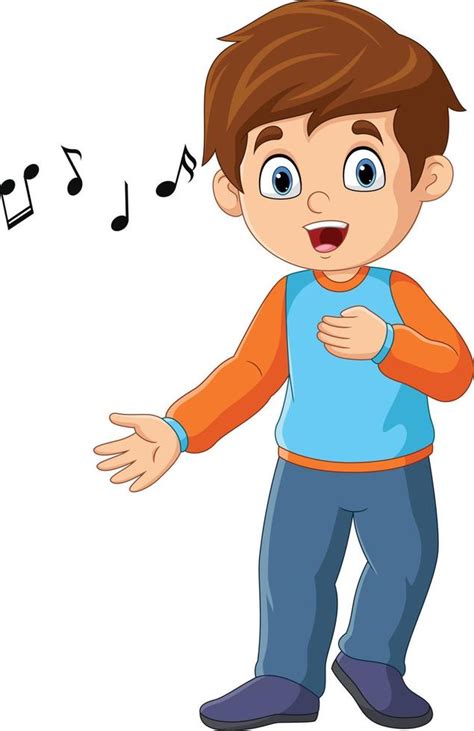 Cute little boy cartoon singing with music notes 15219706 Vector Art at ...