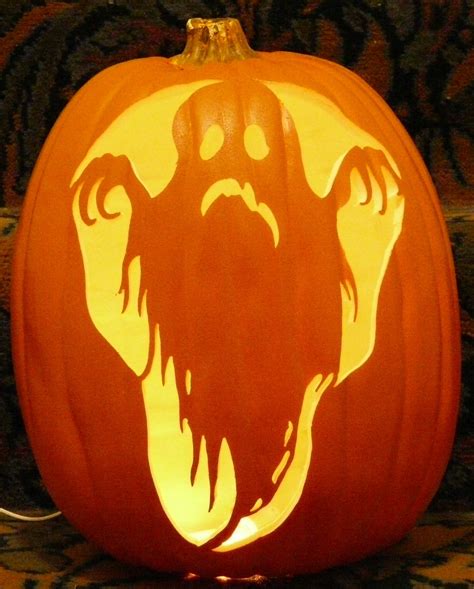 Ghoulish Ghost pattern I carved on a foam pumpkin. | Pumpkin carving ...