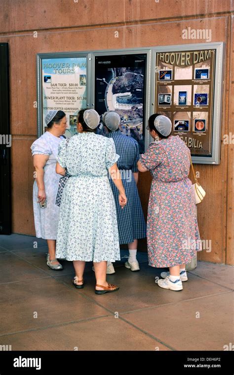 Mennonite women visit Hoover Dam Arizona Nevada Stock Photo - Alamy