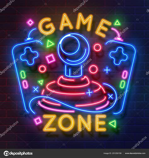 Retro game neon sign. Video games night light symbol, glowing gamer ...