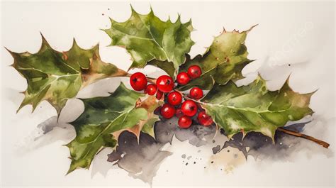 Watercolor Painting Of Holly Leaves Background, Picture Of Holly ...