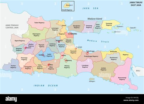 Jawa Timur, East Java administrative and political vector map ...