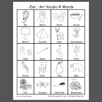 -Ear, -Air Vocalic R Words