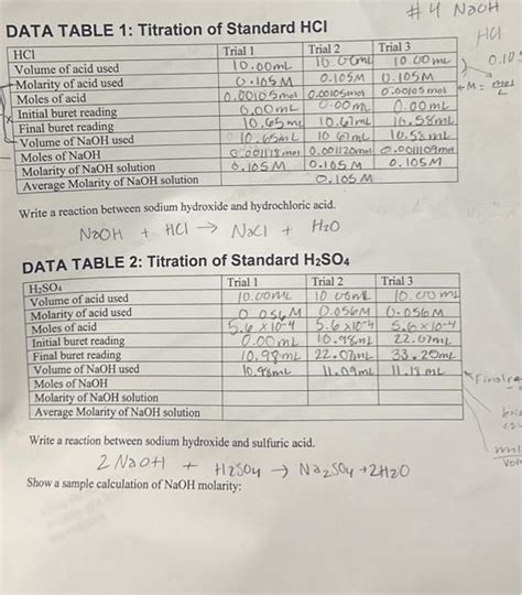 Solved DATA TABLE 1: Titration of Standard HCl Write a | Chegg.com