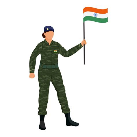 Faceless Army Woman Holding India Flag Against White Background ...