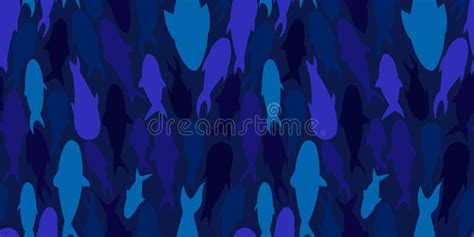 Blue Fish Silhouettes Pattern Stock Vector - Illustration of marine ...