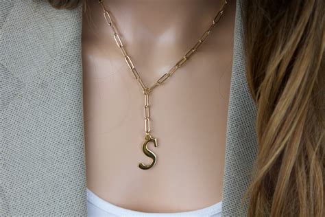 Letter Necklace Y Necklace Gold Initial Necklace Large Link - Etsy