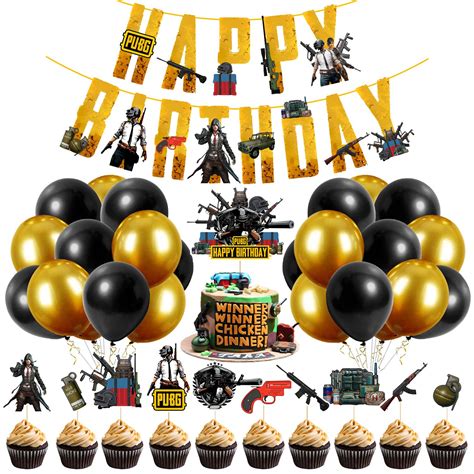 Pubg Birthday Party Decoration Banner with Latex Balloons, Cake Topper ...