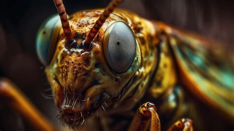 Premium AI Image | A close up of a giant grasshopper's face.