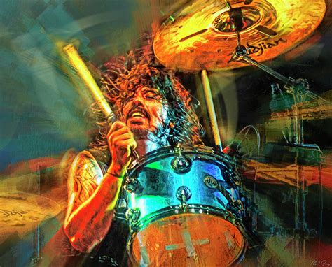 Dave Grohl Musician Drumming Mixed Media by Mal Bray - Pixels