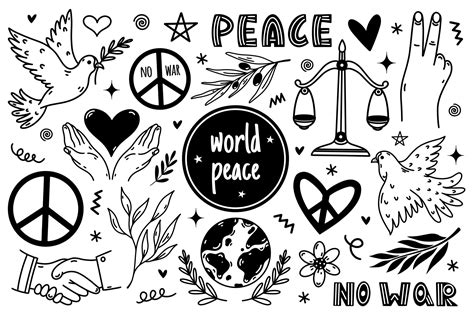 Peace symbol icon set. Hand drawn illustration isolated on white ...