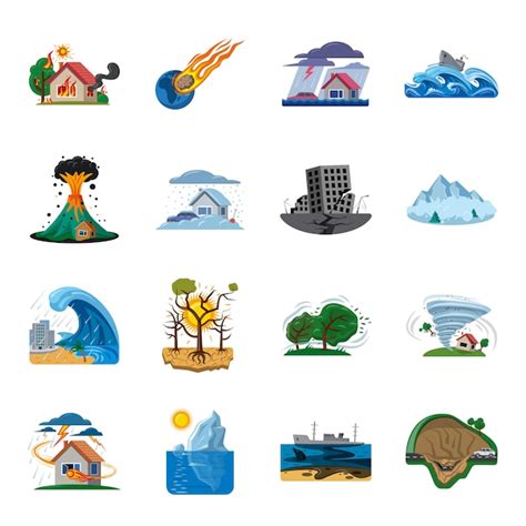 Premium Vector | Disaster cartoon icon set, natural disaster.