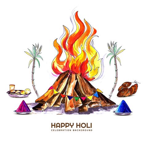 Download Holika Dahan celebration card with Holi elements Vector Art ...