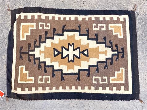 Lot - Vintage Navajo Two Grey Hills Hand Woven Wool Rug