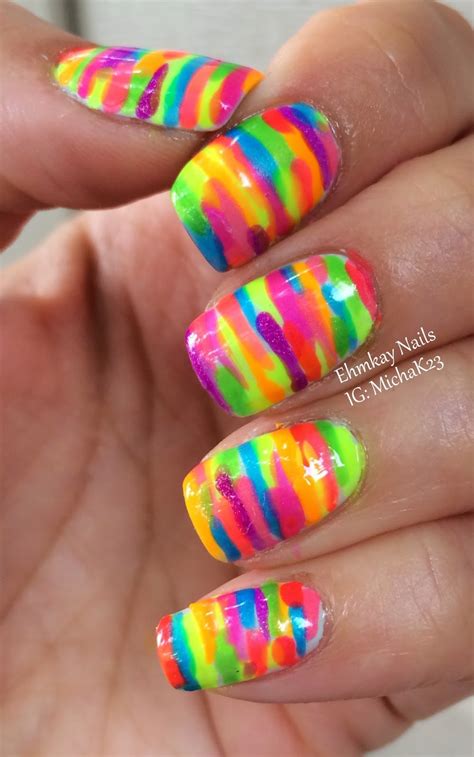 ehmkay nails: Rainbow Neon Stripe Nail Art