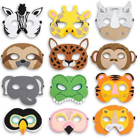 12-Pack Animal Party Felt Masks, Safari Jungle Theme for Kids Birthday ...