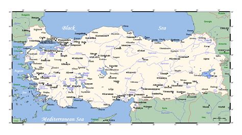 Detailed map of Turkey with major cities | Turkey | Asia | Mapsland ...