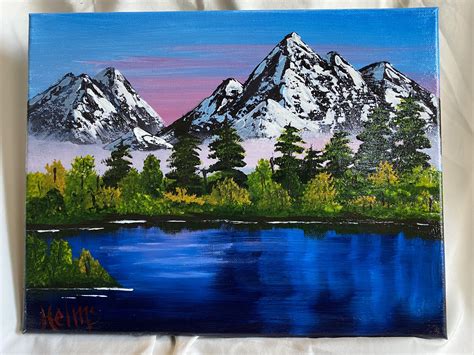 Mountain Lake Painting Bob Ross Style Mountain Art | Etsy