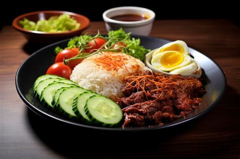 Premium AI Image | Spicy and flavorful nasi padang with beef and vegetables