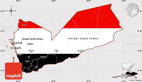 Flag Simple Map of Yemen