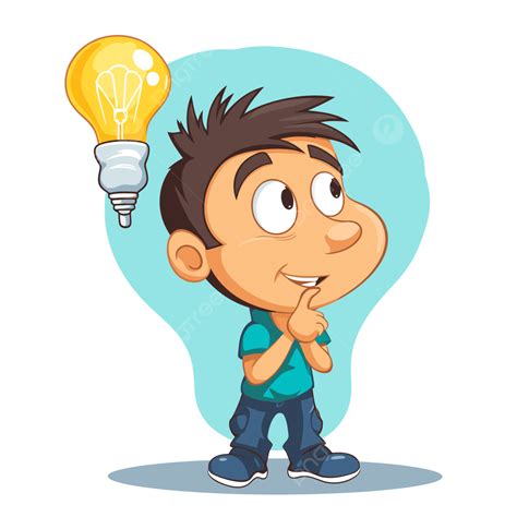 Think Clipart Young Child Thinking About A Light Bulb Near Him Vector ...