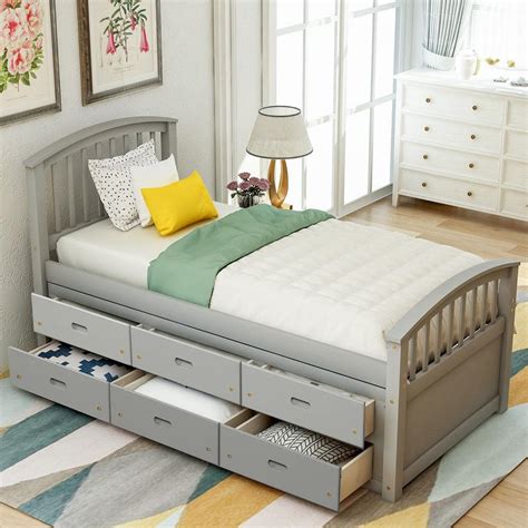 Harper & Bright Designs 6-Drawers Gray Twin Size Platform Storage Solid ...