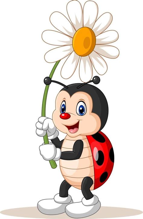 Cartoon cute ladybug holding flower 5161892 Vector Art at Vecteezy