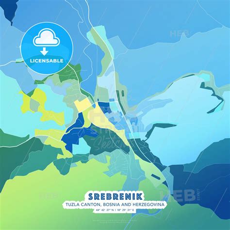 SREBRENIK BOSNIA AND HERZEGOVINA Cool Blue Vector Map Template ... # ...