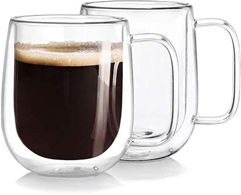 Amazon.com: Double Wall Glass Coffee Mugs Tea Cups Set of 2, Thermal ...