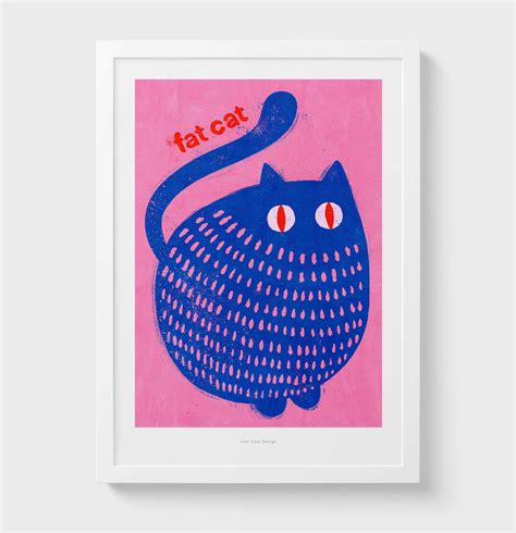 Fat cat illustration art print | Illustrated cat wall art print – Just ...