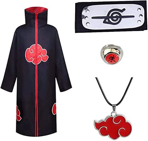 Unisex Anime Cosplay Costumes Akatsuki Cloak Long Robe With Headband ...