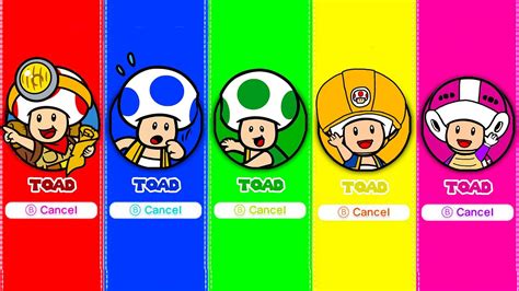 All Playable Toad Colors & Skins in New Super Mario Bros. Wii - YouTube