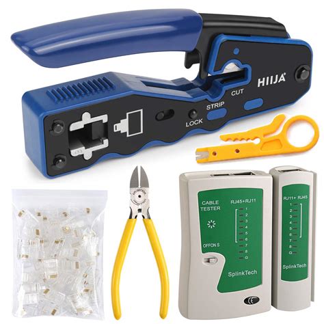 Hiija LAN Cable Tester + EZ RJ45 Crimp Tool Pass Through CAT6 Cat5e ...