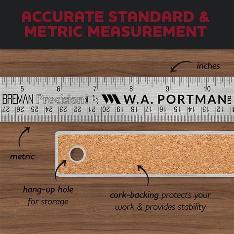 Buy Breman Precision Metal Ruler 18 Inch - Stainless Steel Cork Back ...