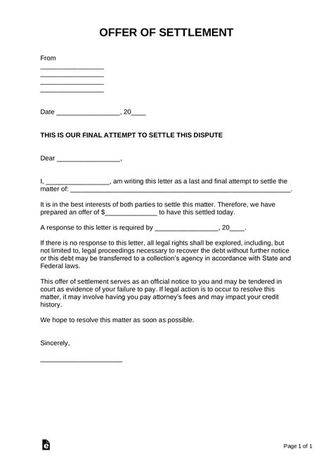 Full And Final Settlement Offer Letter Template | Letter templates ...