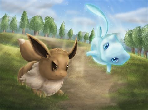 Eevee and Mew by Cinnamon-Quails on DeviantArt