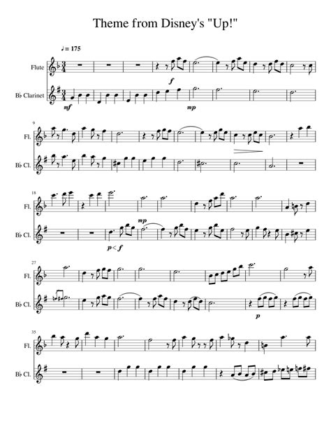 Theme from Disney's Up Sheet music for Flute, Clarinet (In B Flat ...