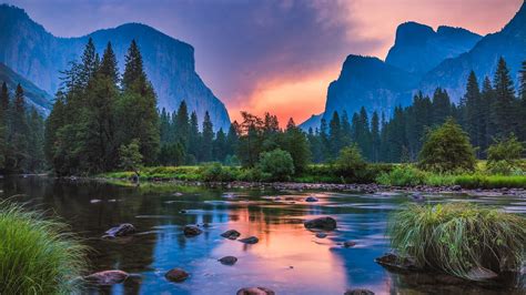 Landscape Nature Reflection Sunset Mountains River - Yosemite National ...