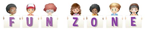 Children holding sign for fun zone 559821 Vector Art at Vecteezy