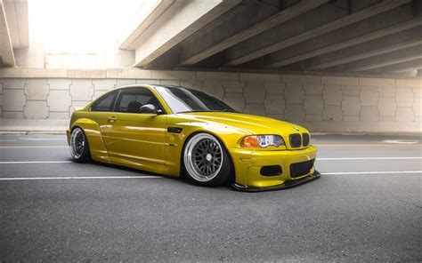 Download wallpapers BMW M3, E46, yellow sports coupe, tuning E46 ...