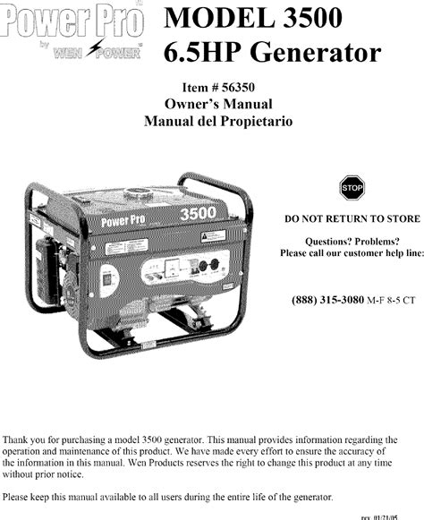 Power Pro (Glt) 3500 User Manual GENERATOR Manuals And Guides L0522015