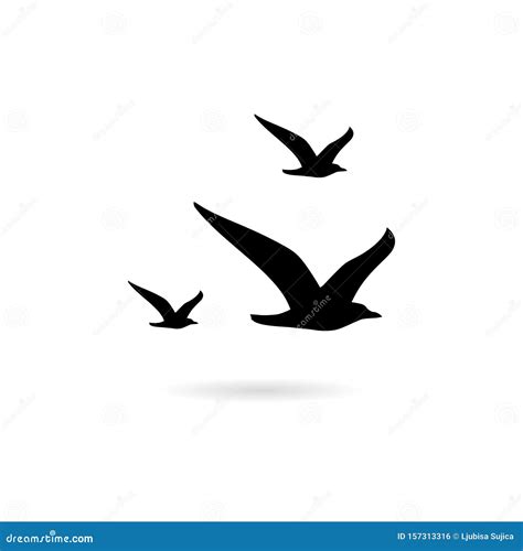 Flying Seagull Bird Black Silhouette Isolated on White Background Stock ...