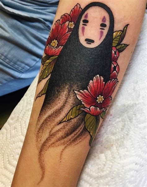 "No Face" with blossoms | Anime tattoos, Spirited away tattoo, Body art ...