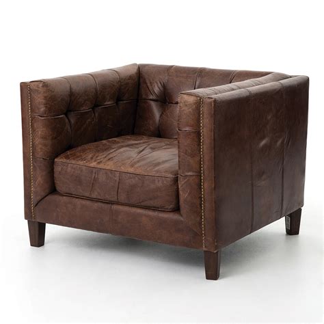 Abbott Vintage Cigar Tufted Leather Club Chair | Zin Home