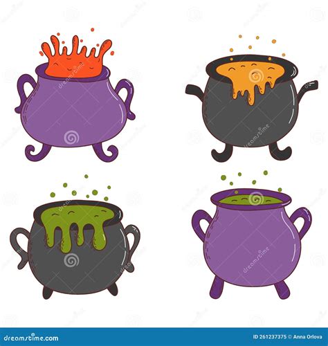 Set of Halloween Witches Cauldrons with Poison Potion. Halloween ...